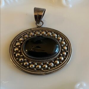 Vintage Sterling Black Cabochon Pendant